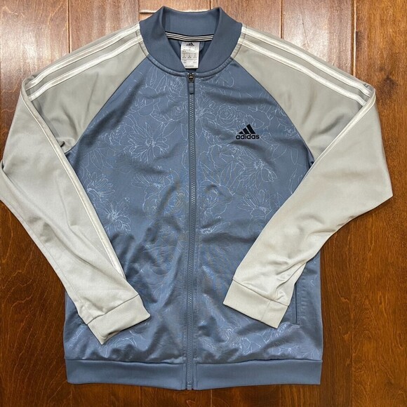 Adidas Floral Blue Gray Track Running Lightweight Jacket Women's Size Medium - Picture 3 of 8